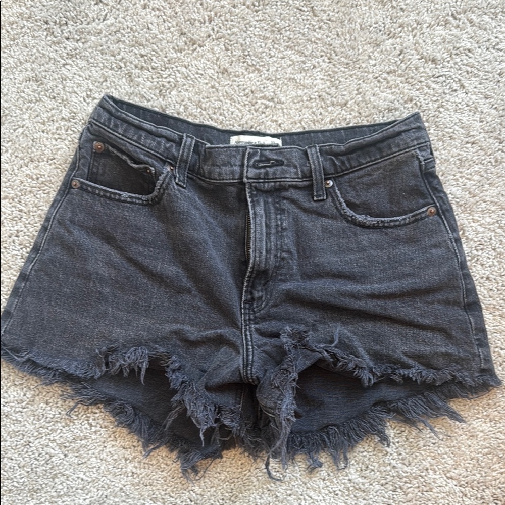 Abercrombie & Fitch Black Jean Shorts Distressed Cut-Off